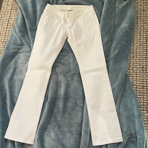 White True Religion straight leg , size 26 with white sequins on the pockets.